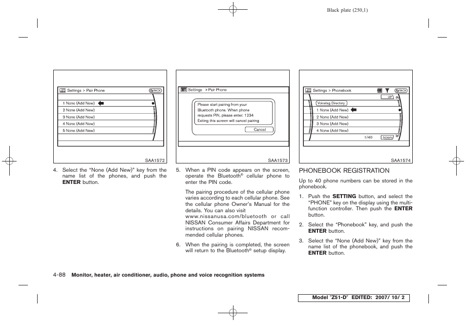 Phonebook registration -88 | NISSAN 2009 Murano User Manual | Page 252 / 443