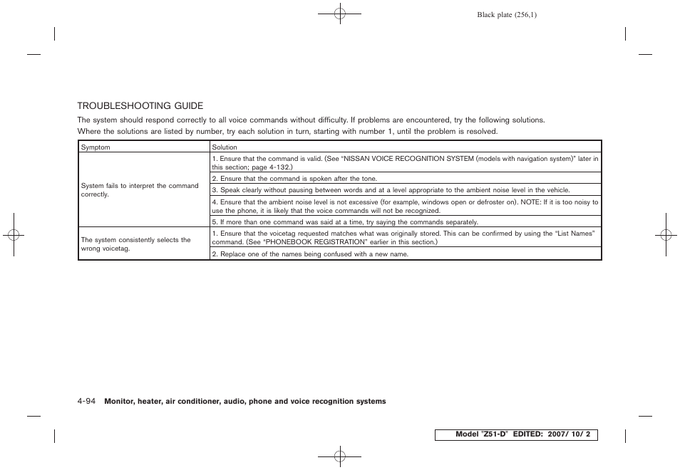 Troubleshooting guide -94 | NISSAN 2009 Murano User Manual | Page 258 / 443