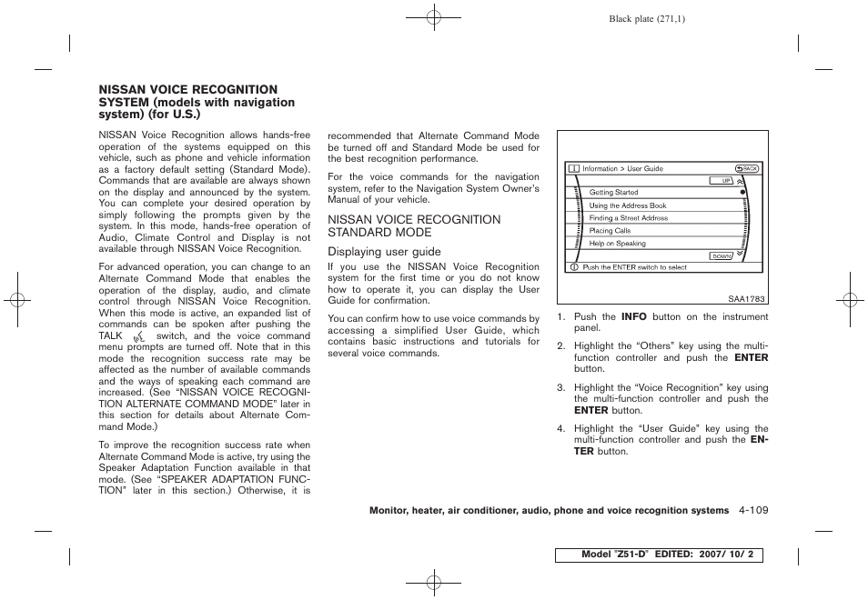 Nissan voice recognition standard mode -109 | NISSAN 2009 Murano User Manual | Page 273 / 443