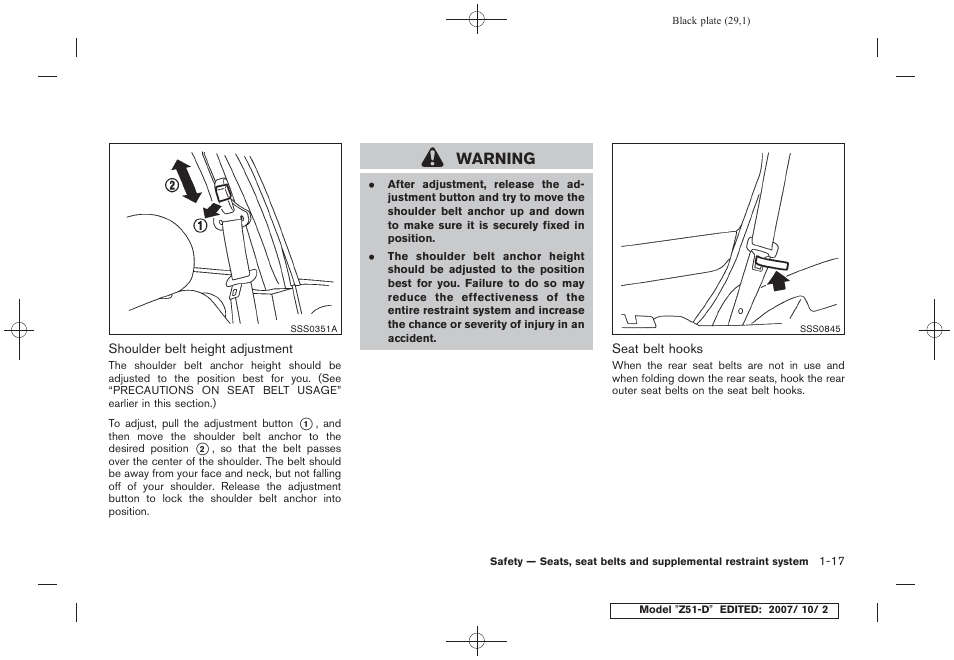 Warning | NISSAN 2009 Murano User Manual | Page 31 / 443