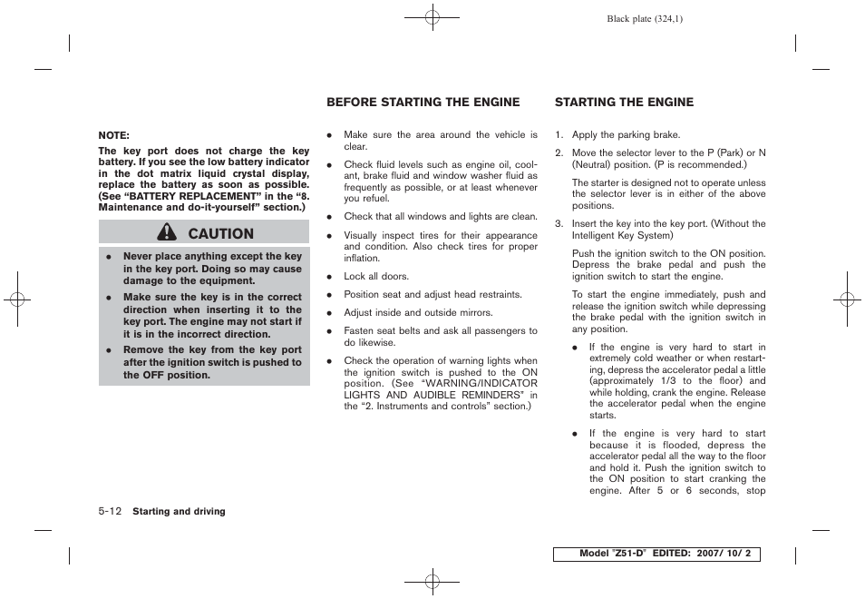 Caution | NISSAN 2009 Murano User Manual | Page 324 / 443