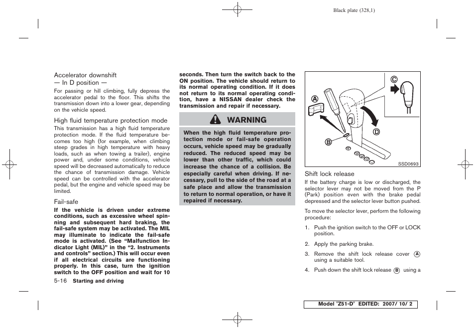 Warning | NISSAN 2009 Murano User Manual | Page 328 / 443