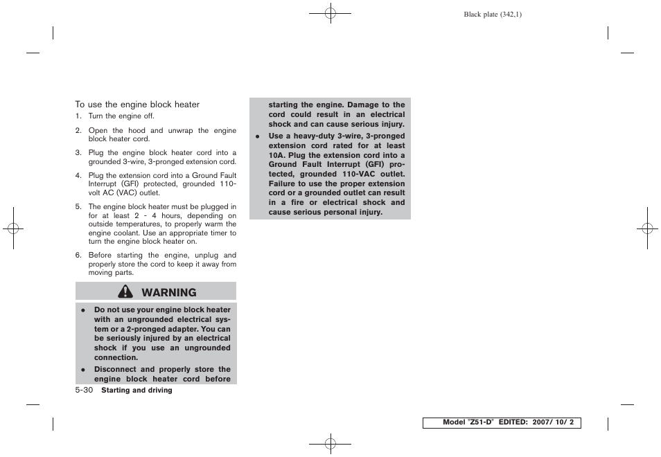 Warning | NISSAN 2009 Murano User Manual | Page 342 / 443