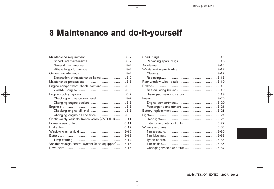 Maintenance and do-it-yourself, 8 maintenance and do-it-yourself | NISSAN 2009 Murano User Manual | Page 365 / 443