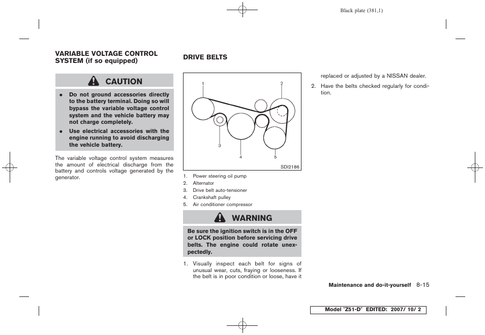 Caution, Warning | NISSAN 2009 Murano User Manual | Page 379 / 443