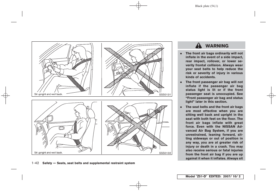 Warning | NISSAN 2009 Murano User Manual | Page 56 / 443