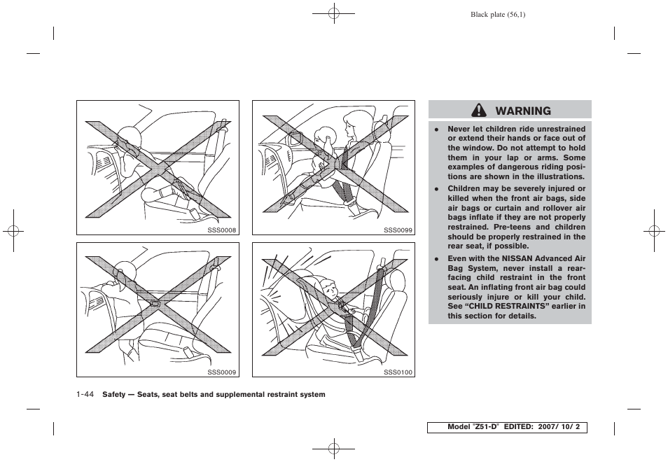 Warning | NISSAN 2009 Murano User Manual | Page 58 / 443