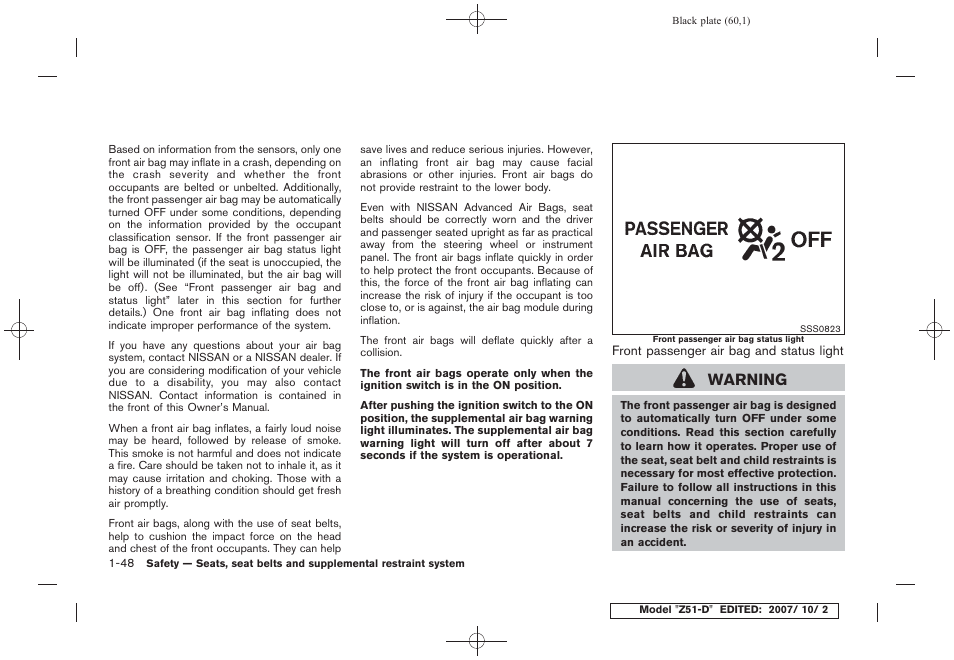 Warning | NISSAN 2009 Murano User Manual | Page 62 / 443