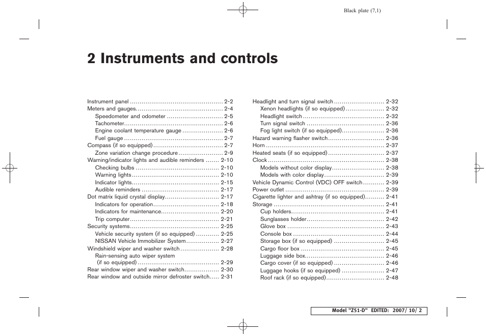 Instruments and controls, 2 instruments and controls | NISSAN 2009 Murano User Manual | Page 70 / 443