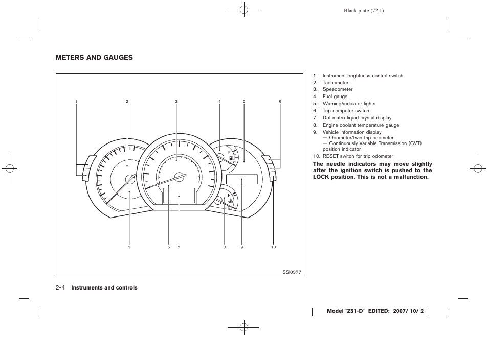 Meters and gauges -4 | NISSAN 2009 Murano User Manual | Page 74 / 443