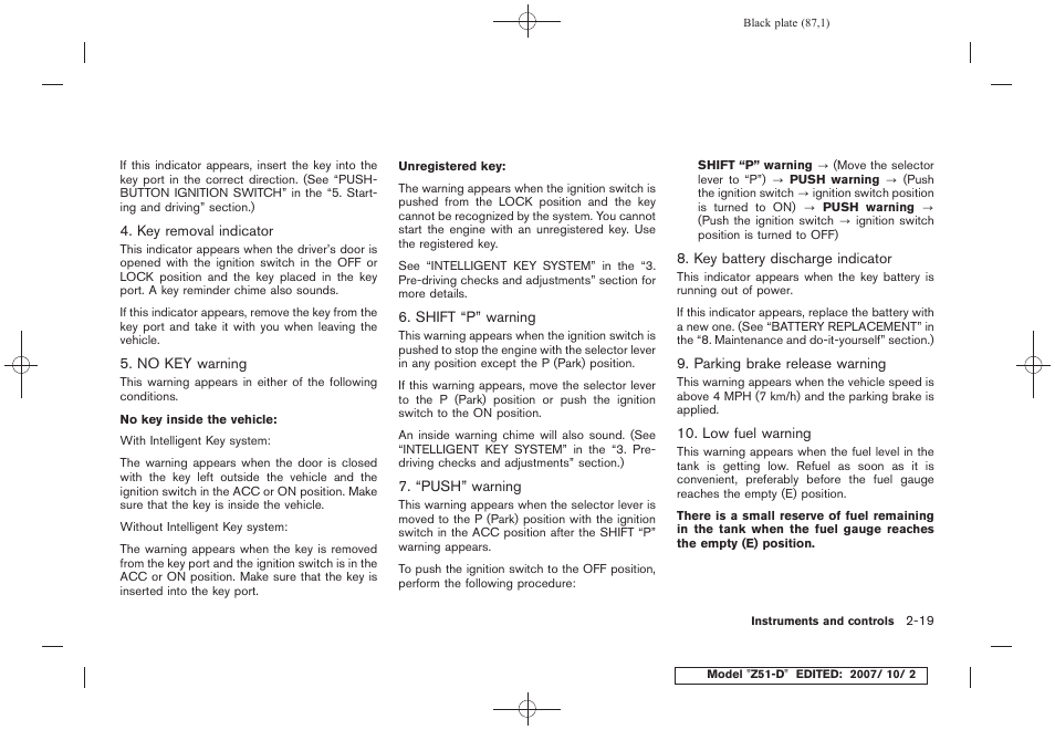 NISSAN 2009 Murano User Manual | Page 89 / 443