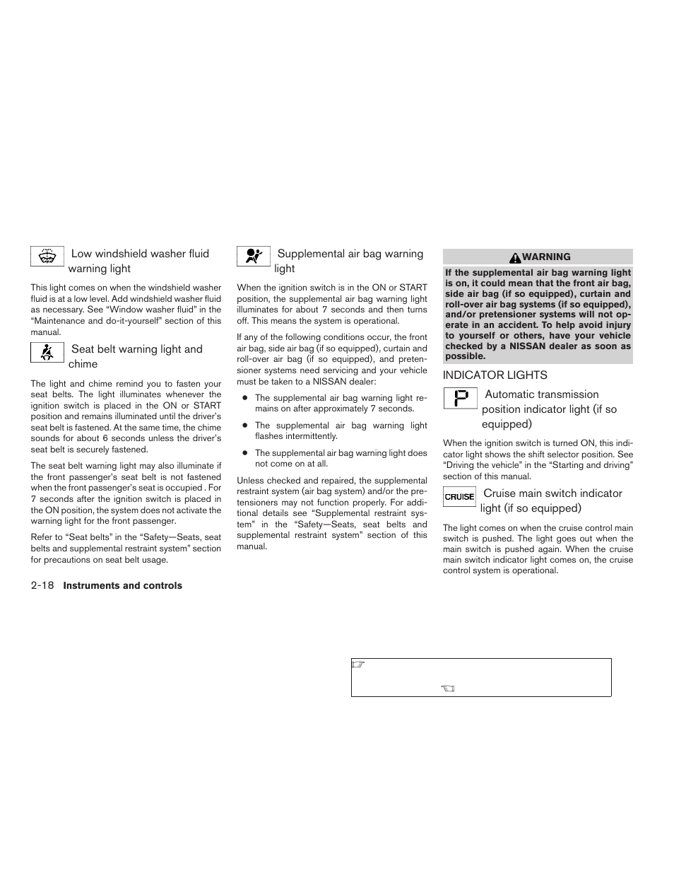 Indicator lights -18 | NISSAN 2009 Frontier User Manual | Page 106 / 366