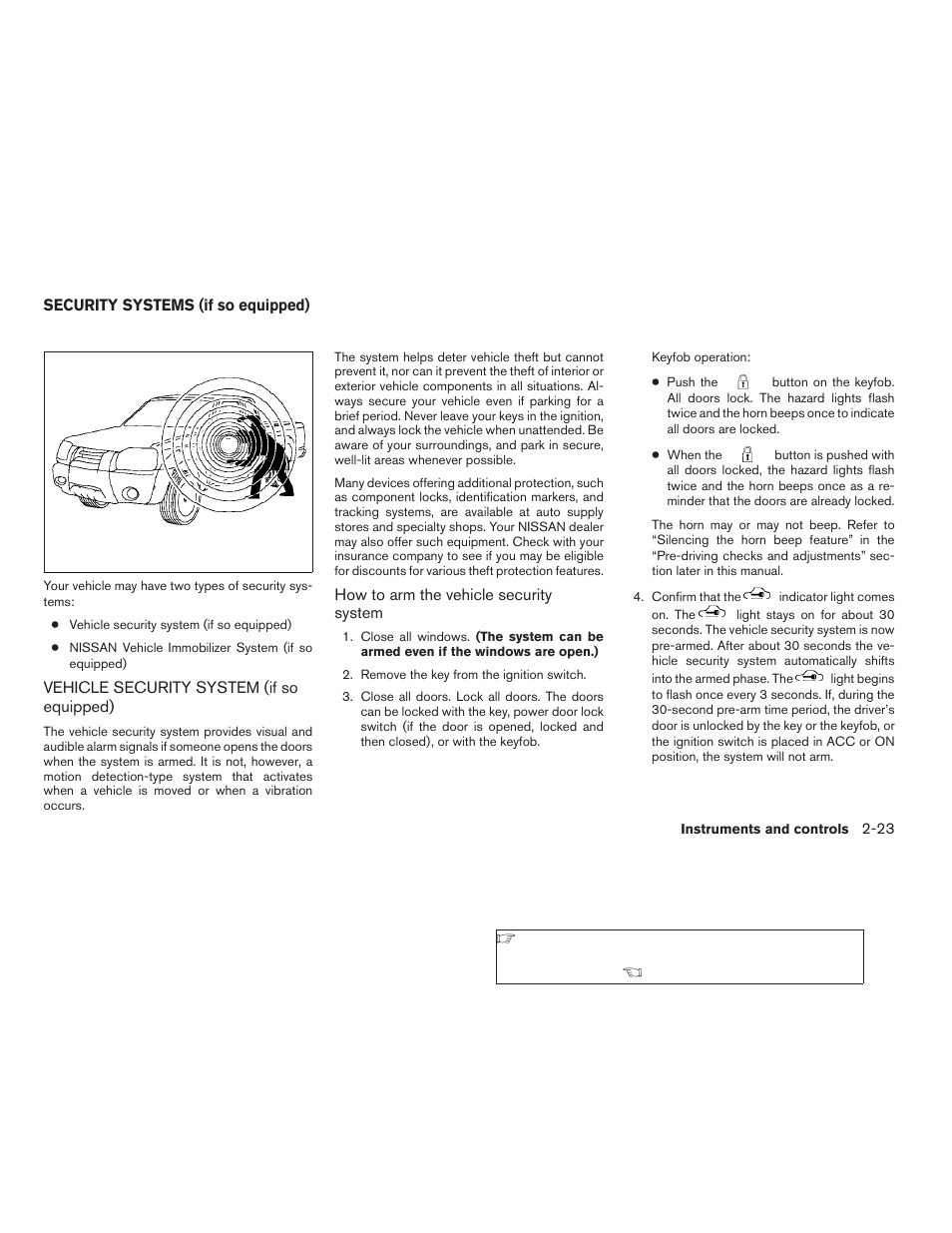 Security systems (if so equipped) -23, Vehicle security system (if so equipped) -23 | NISSAN 2009 Frontier User Manual | Page 111 / 366