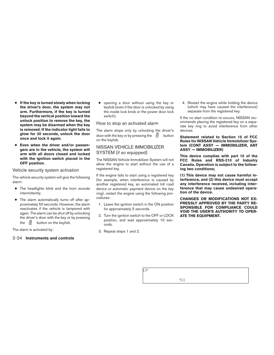 Nissan vehicle immobilizer system, If so equipped) -24 | NISSAN 2009 Frontier User Manual | Page 112 / 366