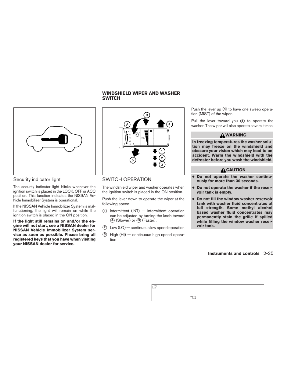 Windshield wiper and washer switch -25, Switch operation -25 | NISSAN 2009 Frontier User Manual | Page 113 / 366