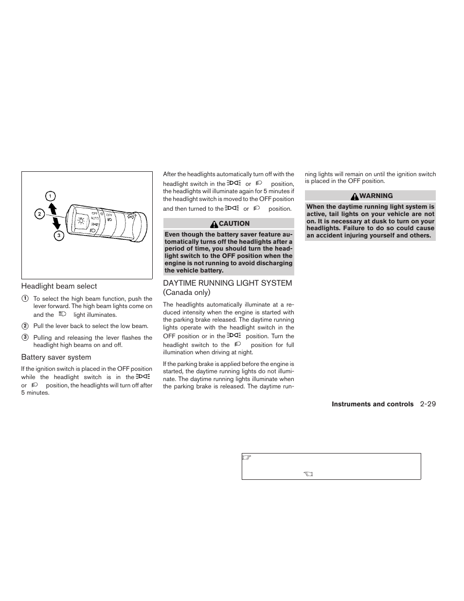 Daytime running light system (canada only) -29 | NISSAN 2009 Frontier User Manual | Page 117 / 366