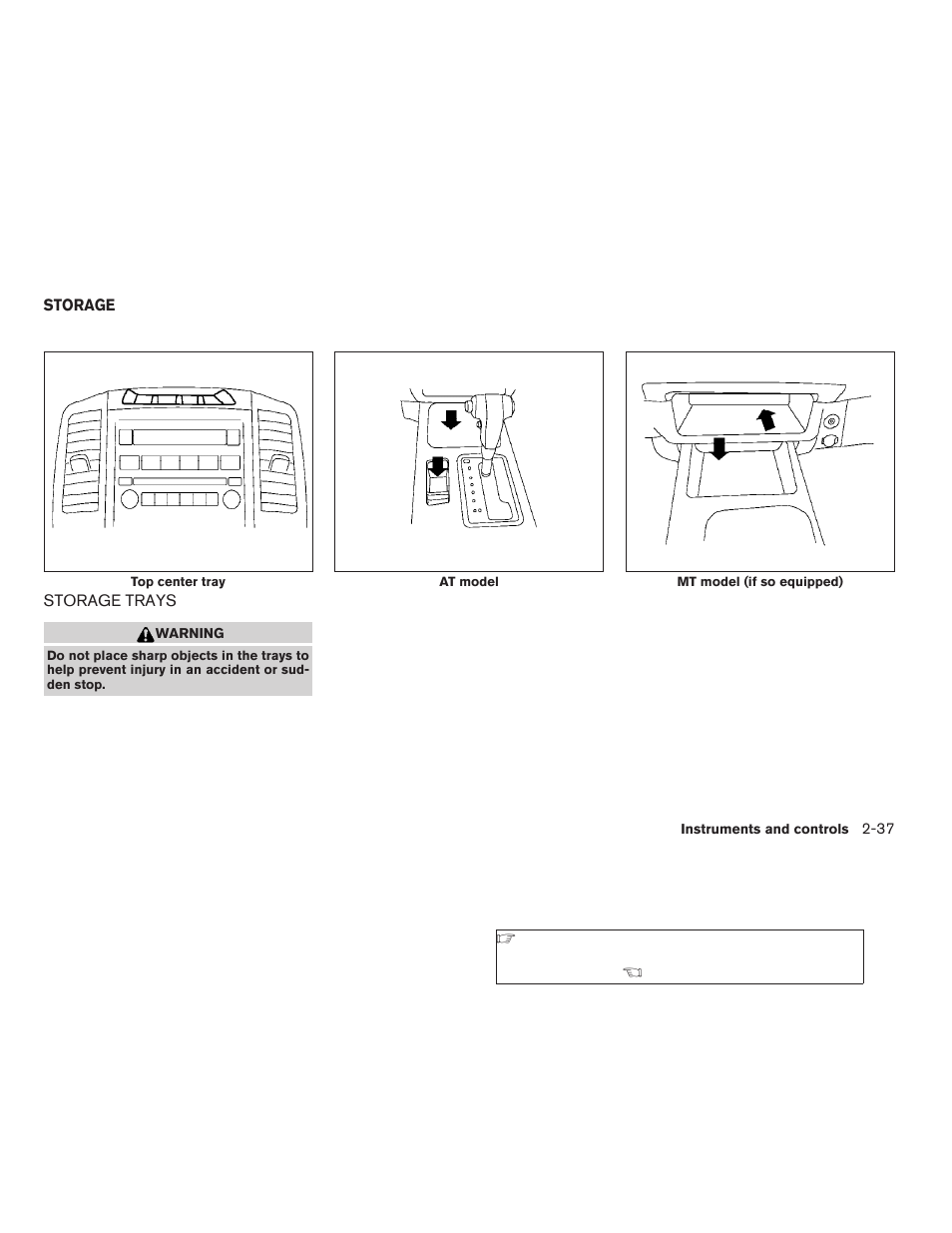 Storage -37, Storage trays -37 | NISSAN 2009 Frontier User Manual | Page 125 / 366