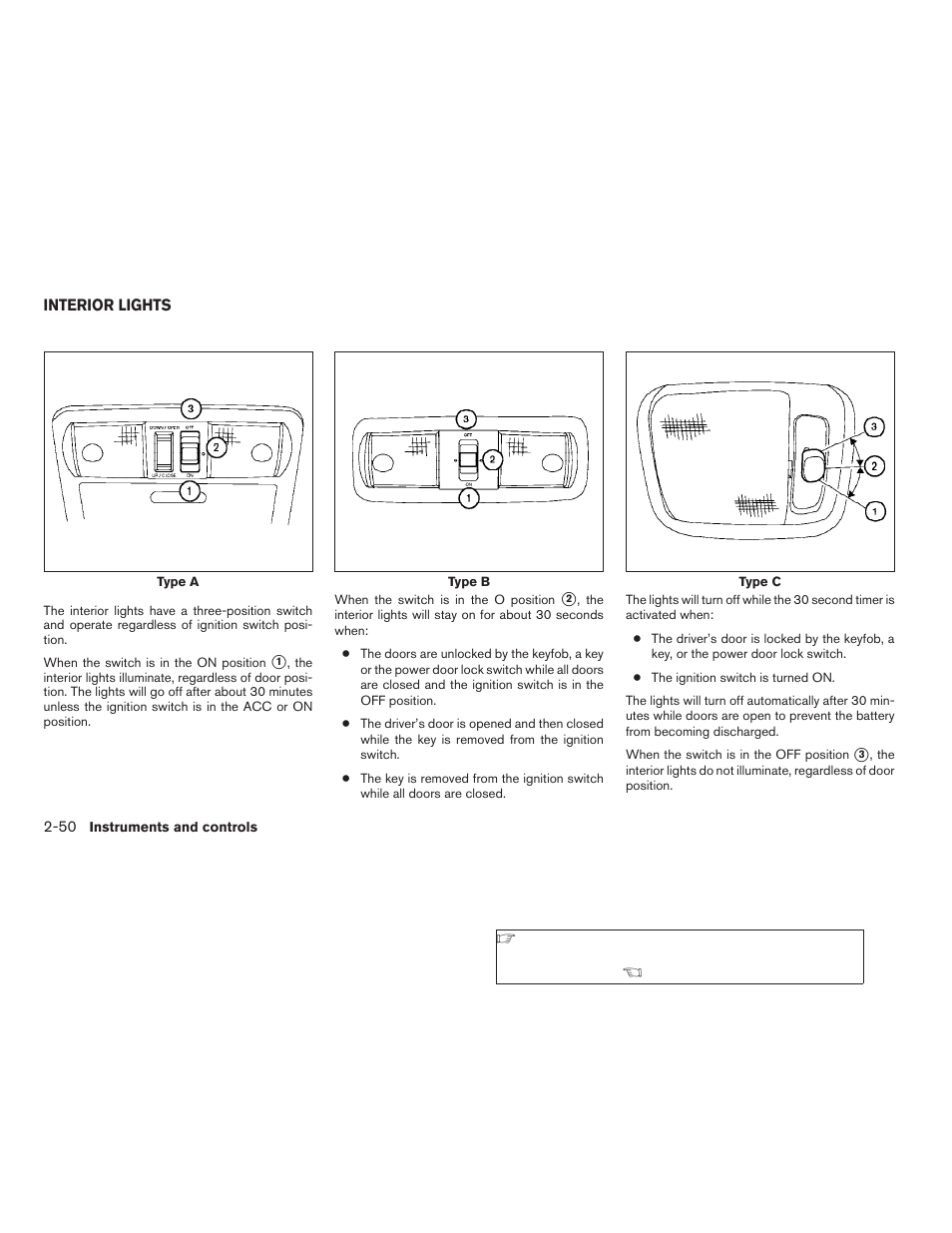 Interior lights -50 | NISSAN 2009 Frontier User Manual | Page 138 / 366