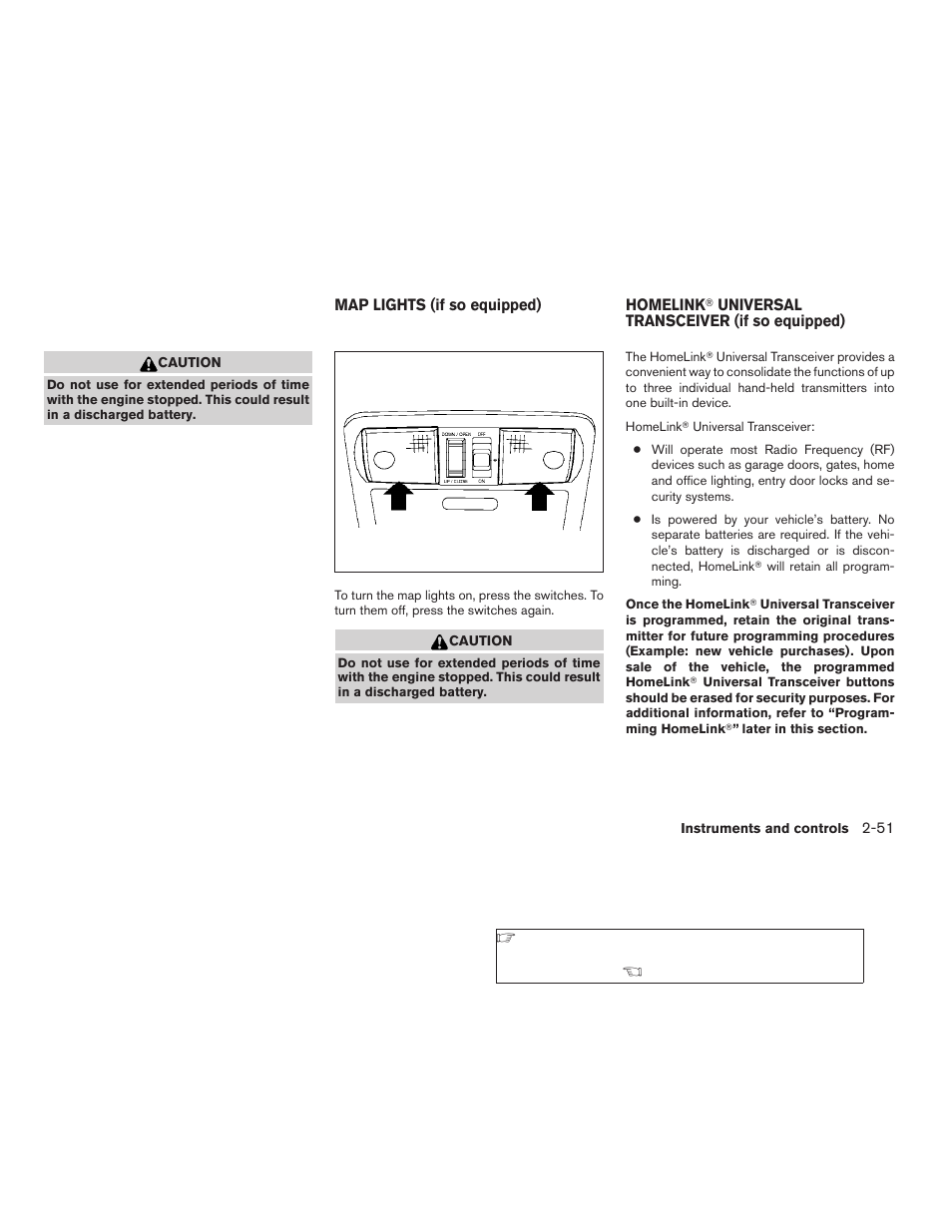 Map lights (if so equipped) -51 homelink, Universal transceiver (if so equipped) -51 | NISSAN 2009 Frontier User Manual | Page 139 / 366