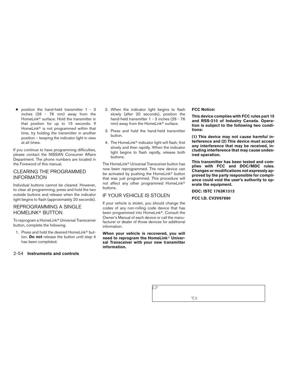 Button -54, If your vehicle is stolen -54 | NISSAN 2009 Frontier User Manual | Page 142 / 366