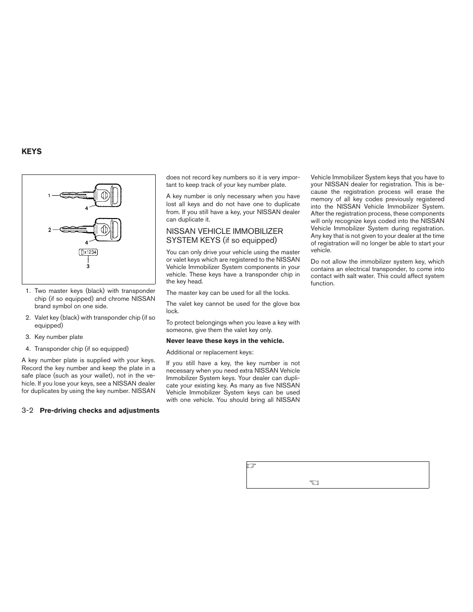 Keys -2, Nissan vehicle immobilizer system keys, If so equipped) -2 | NISSAN 2009 Frontier User Manual | Page 144 / 366