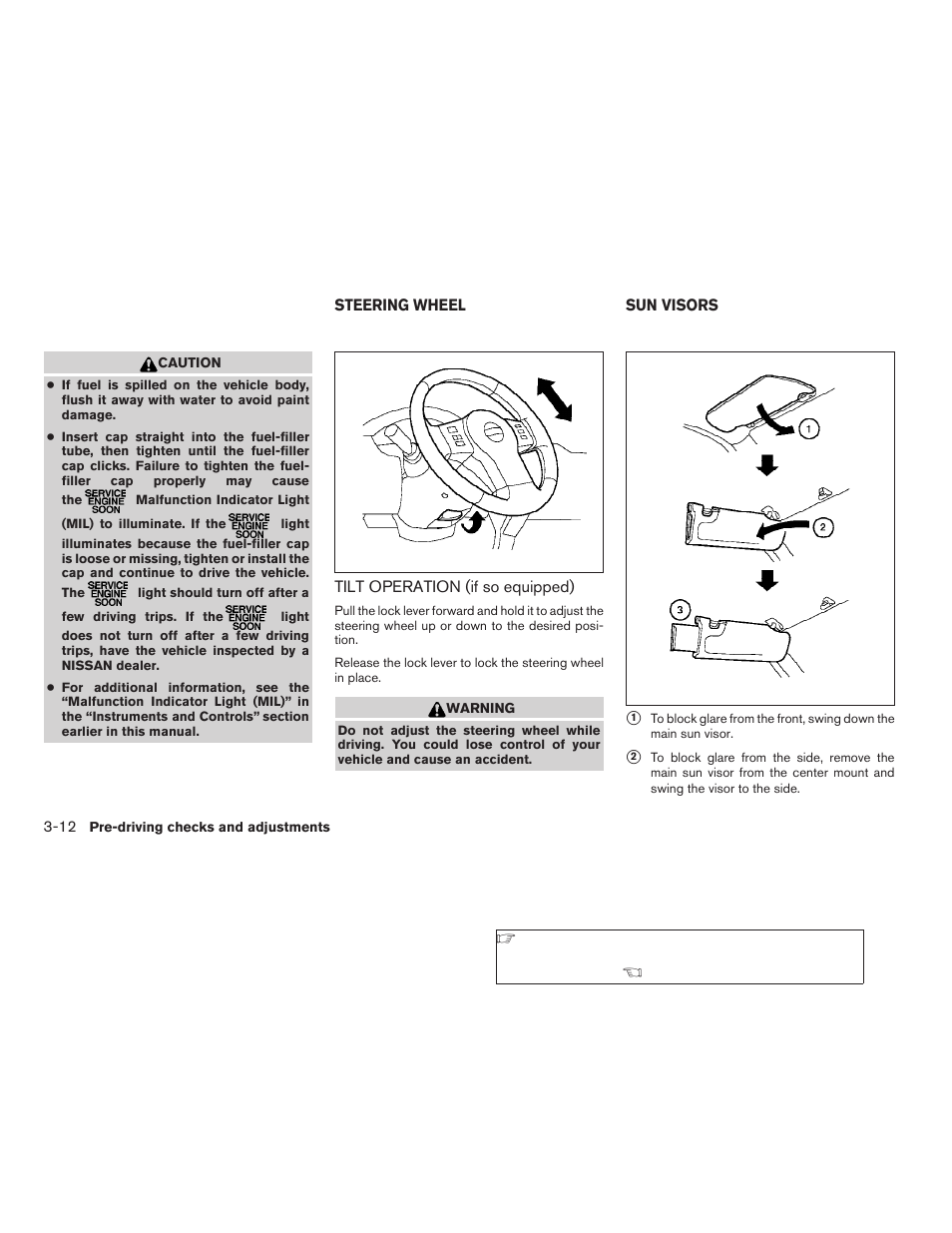 Steering wheel -12, Tilt operation (if so equipped) -12, Sun visors -12 | NISSAN 2009 Frontier User Manual | Page 154 / 366