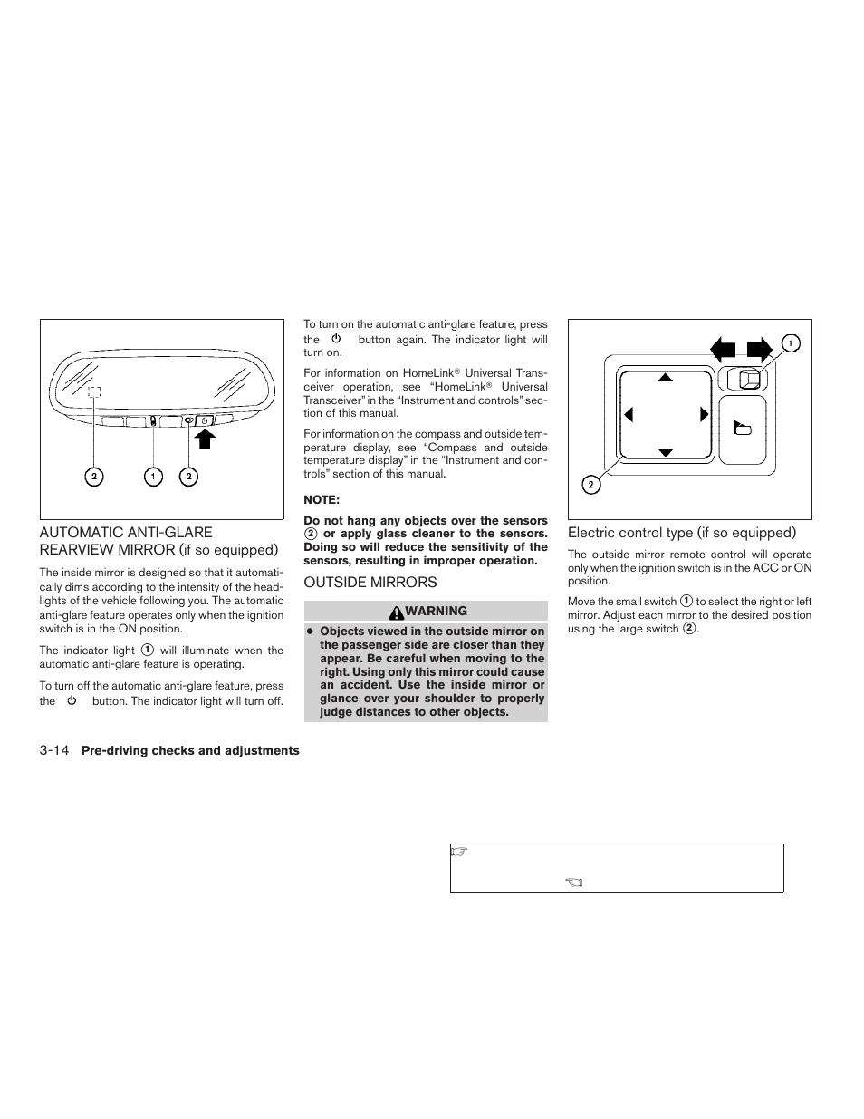 Automatic anti-glare rearview mirror, If so equipped) -14 outside mirrors -14 | NISSAN 2009 Frontier User Manual | Page 156 / 366