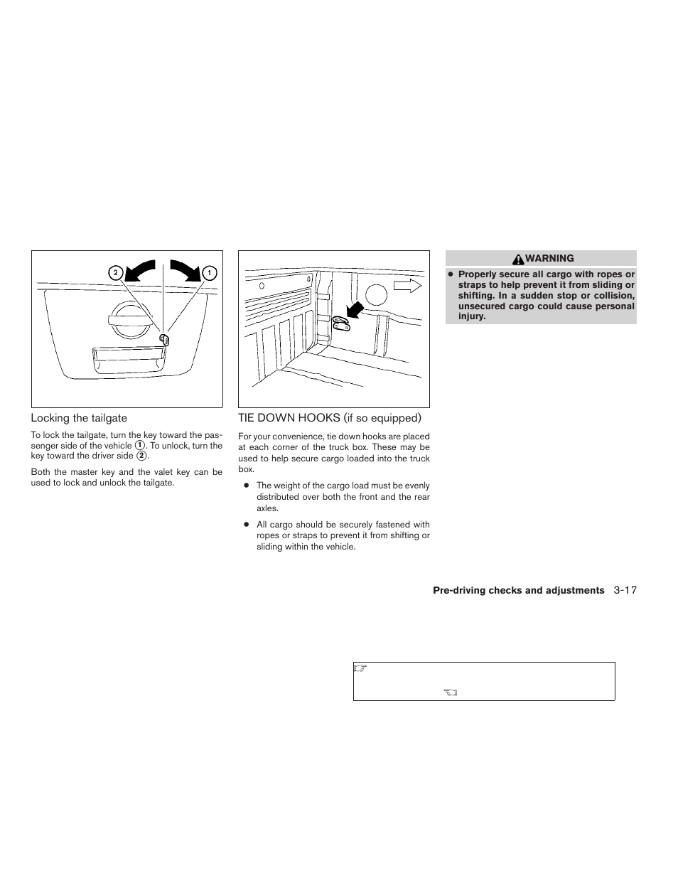 Tie down hooks (if so equipped) -17 | NISSAN 2009 Frontier User Manual | Page 159 / 366