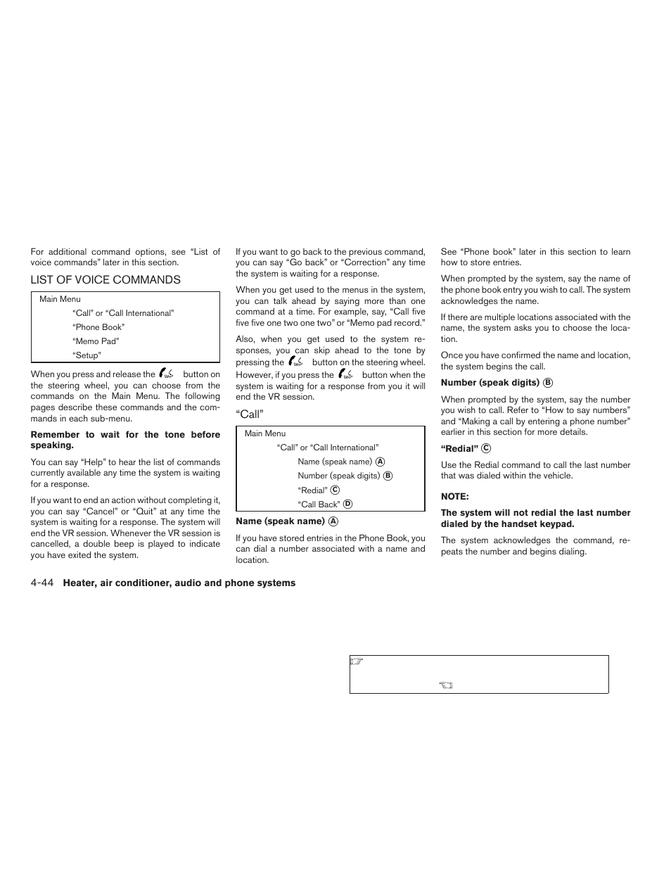 List of voice commands -44 | NISSAN 2009 Frontier User Manual | Page 204 / 366