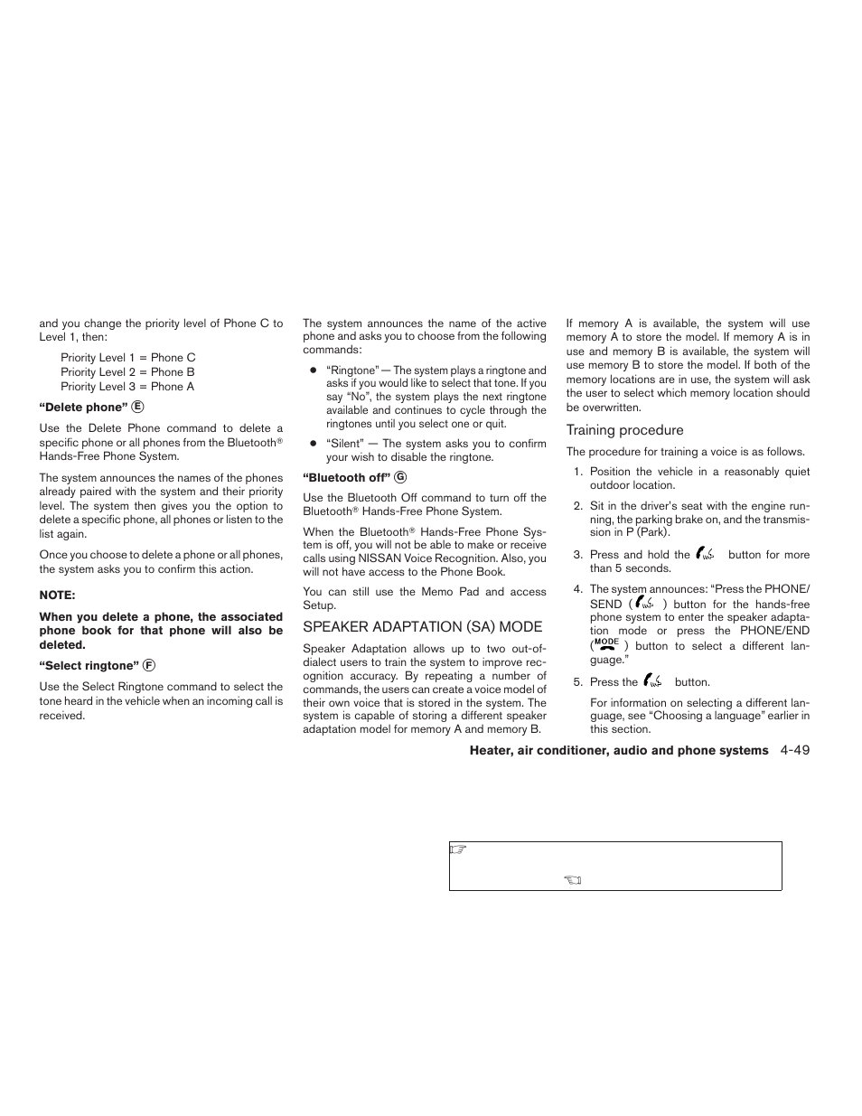 Speaker adaptation (sa) mode -49 | NISSAN 2009 Frontier User Manual | Page 209 / 366