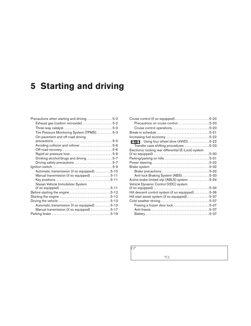 Starting and driving, 5 starting and driving | NISSAN 2009 Frontier User Manual | Page 212 / 366