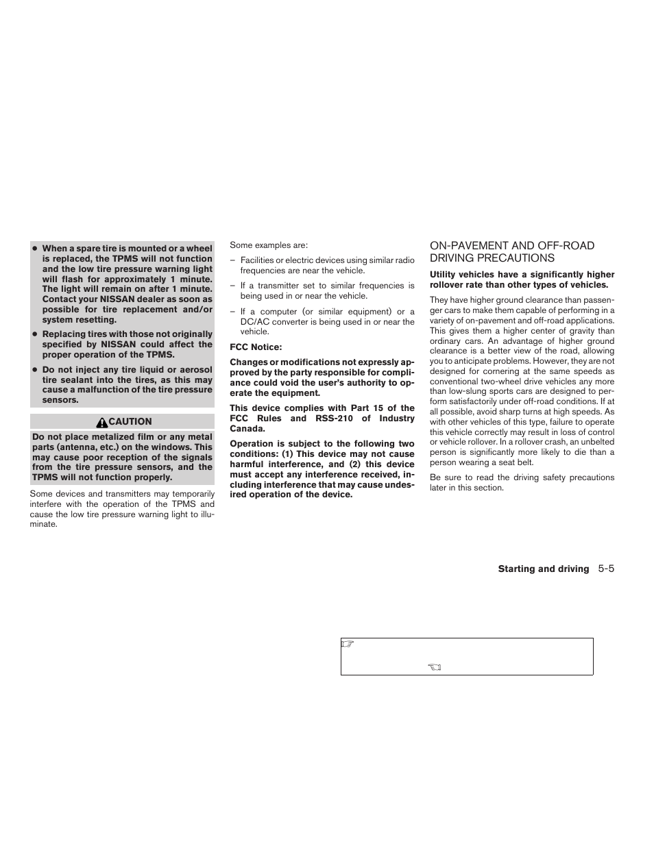 On-pavement and off-road driving, Precautions -5 | NISSAN 2009 Frontier User Manual | Page 217 / 366