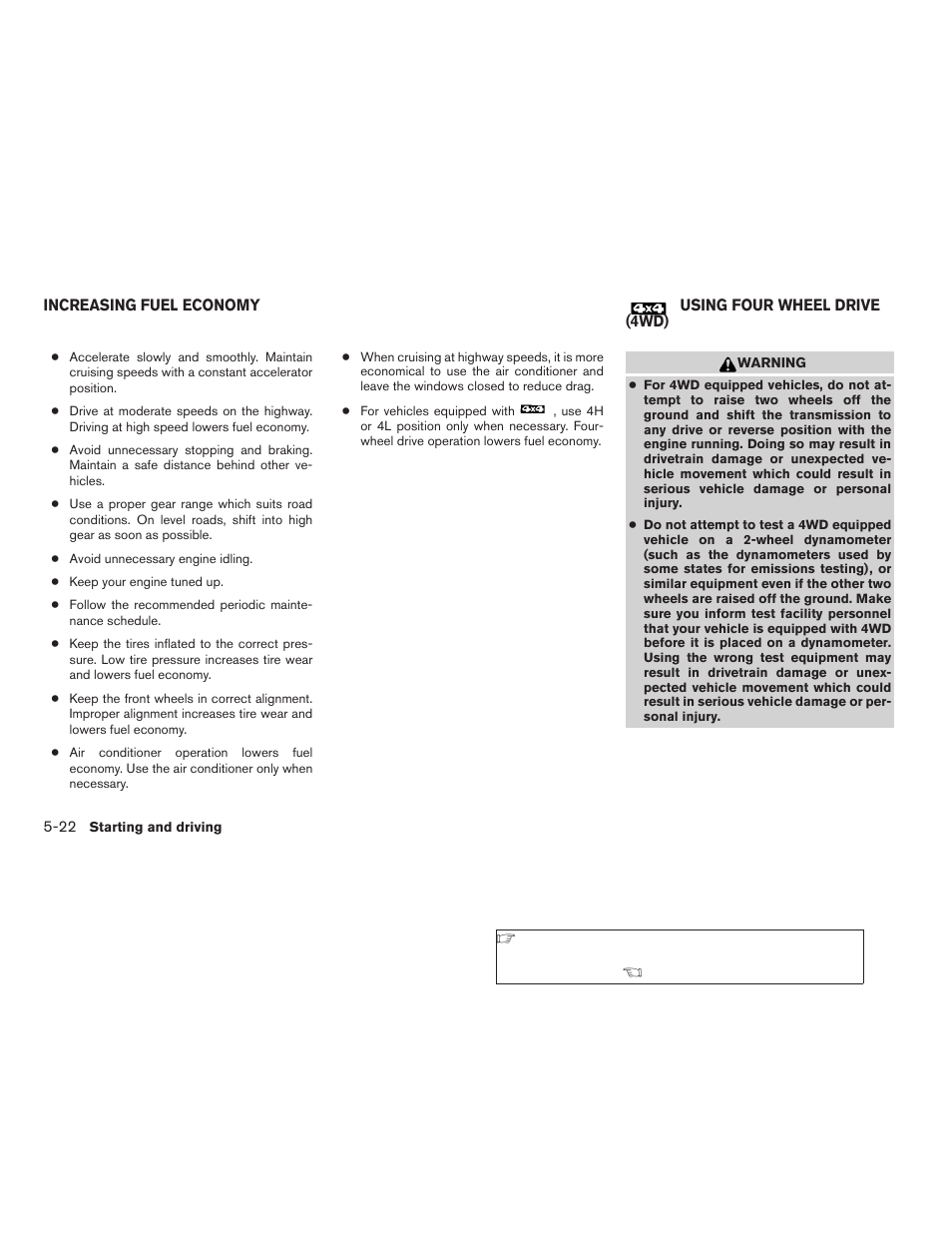 Increasing fuel economy -22, Using four wheel drive (4wd) -22 | NISSAN 2009 Frontier User Manual | Page 234 / 366