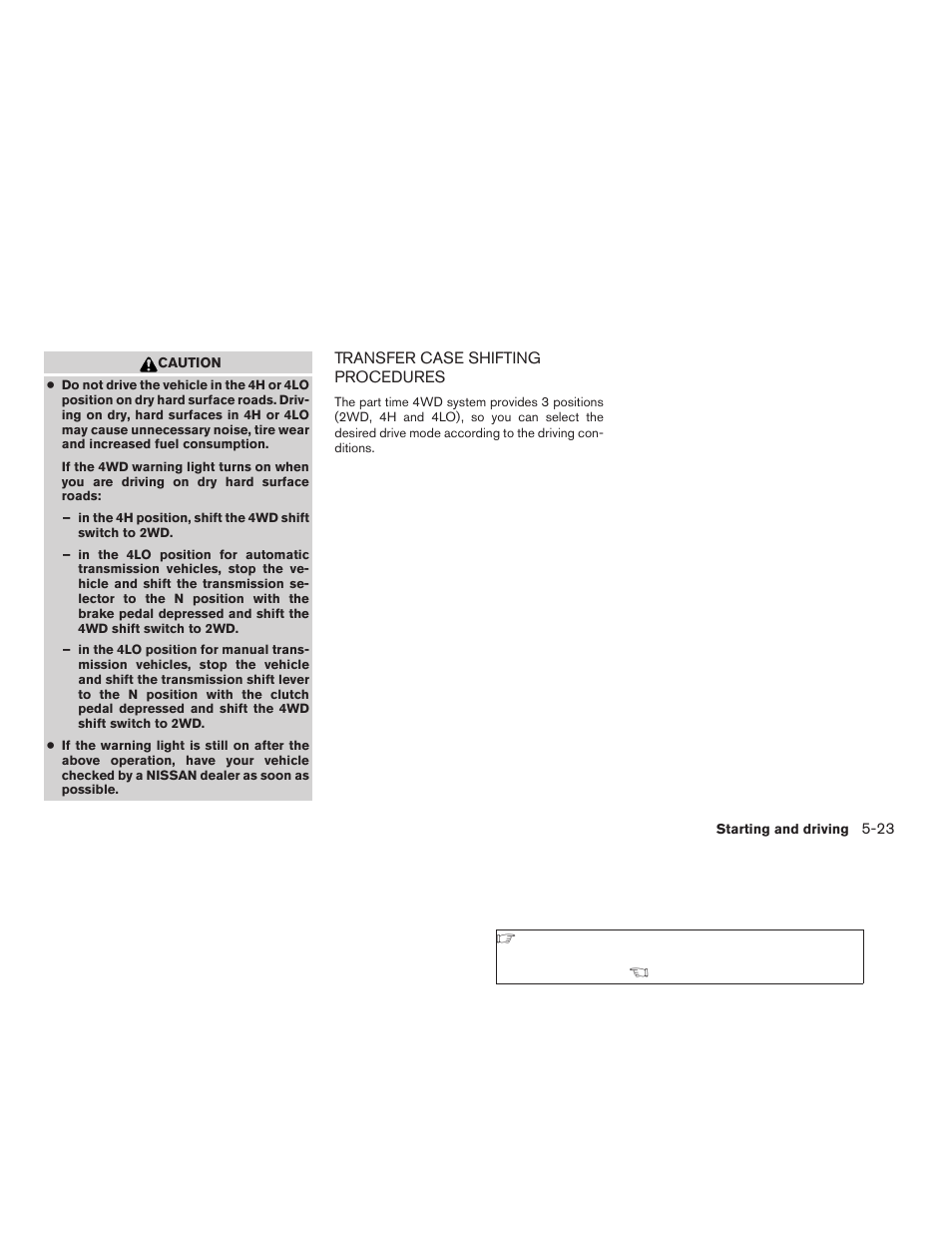 Transfer case shifting procedures -23 | NISSAN 2009 Frontier User Manual | Page 235 / 366
