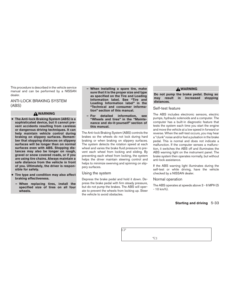 Anti-lock braking system (abs) -33 | NISSAN 2009 Frontier User Manual | Page 245 / 366