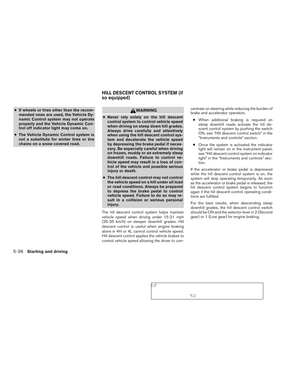 Hill descent control system (if so equipped) -36 | NISSAN 2009 Frontier User Manual | Page 248 / 366