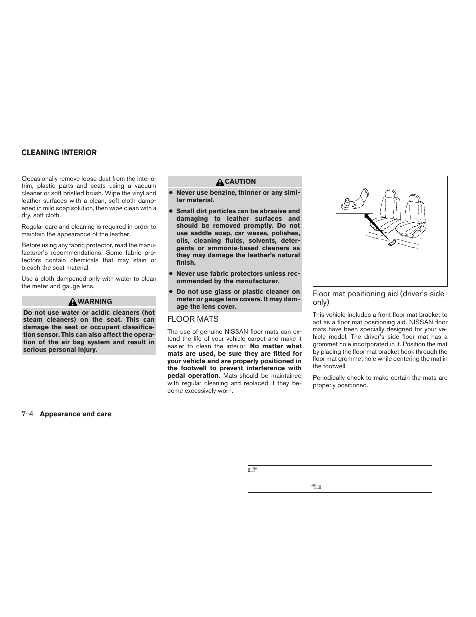 Cleaning interior -4, Floor mats -4 | NISSAN 2009 Frontier User Manual | Page 272 / 366