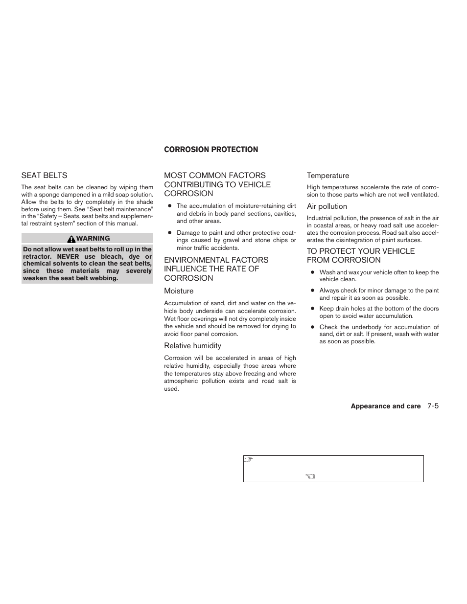 Seat belts -5, Corrosion protection -5, Most common factors contributing to vehicle | NISSAN 2009 Frontier User Manual | Page 273 / 366