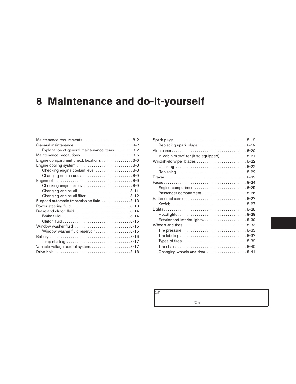 Maintenance and do-it-yourself, 8 maintenance and do-it-yourself | NISSAN 2009 Frontier User Manual | Page 275 / 366