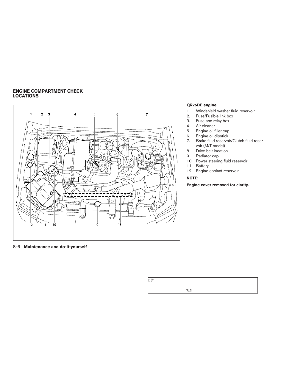 Engine compartment check locations -6 | NISSAN 2009 Frontier User Manual | Page 280 / 366