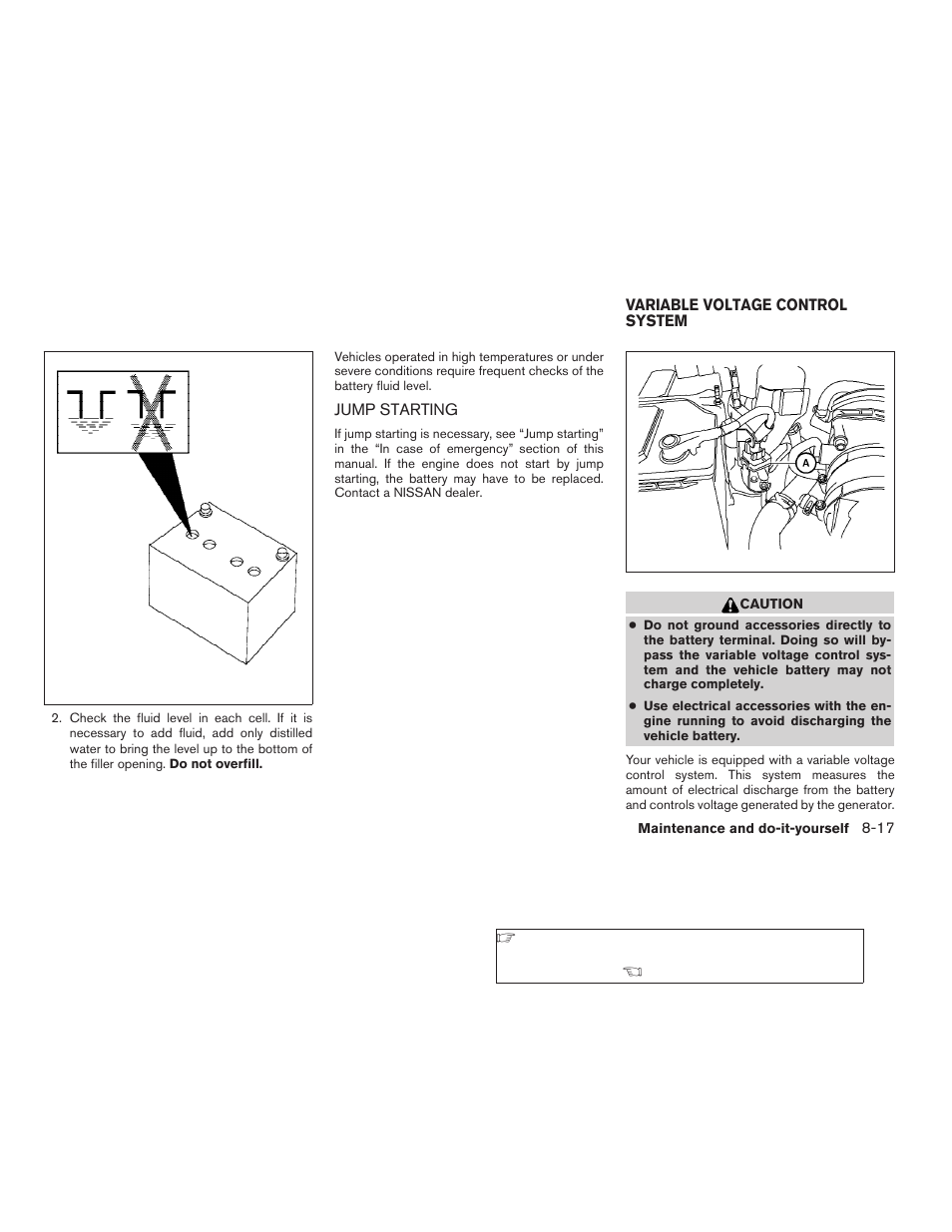 Jump starting -17, Variable voltage control system -17 | NISSAN 2009 Frontier User Manual | Page 291 / 366