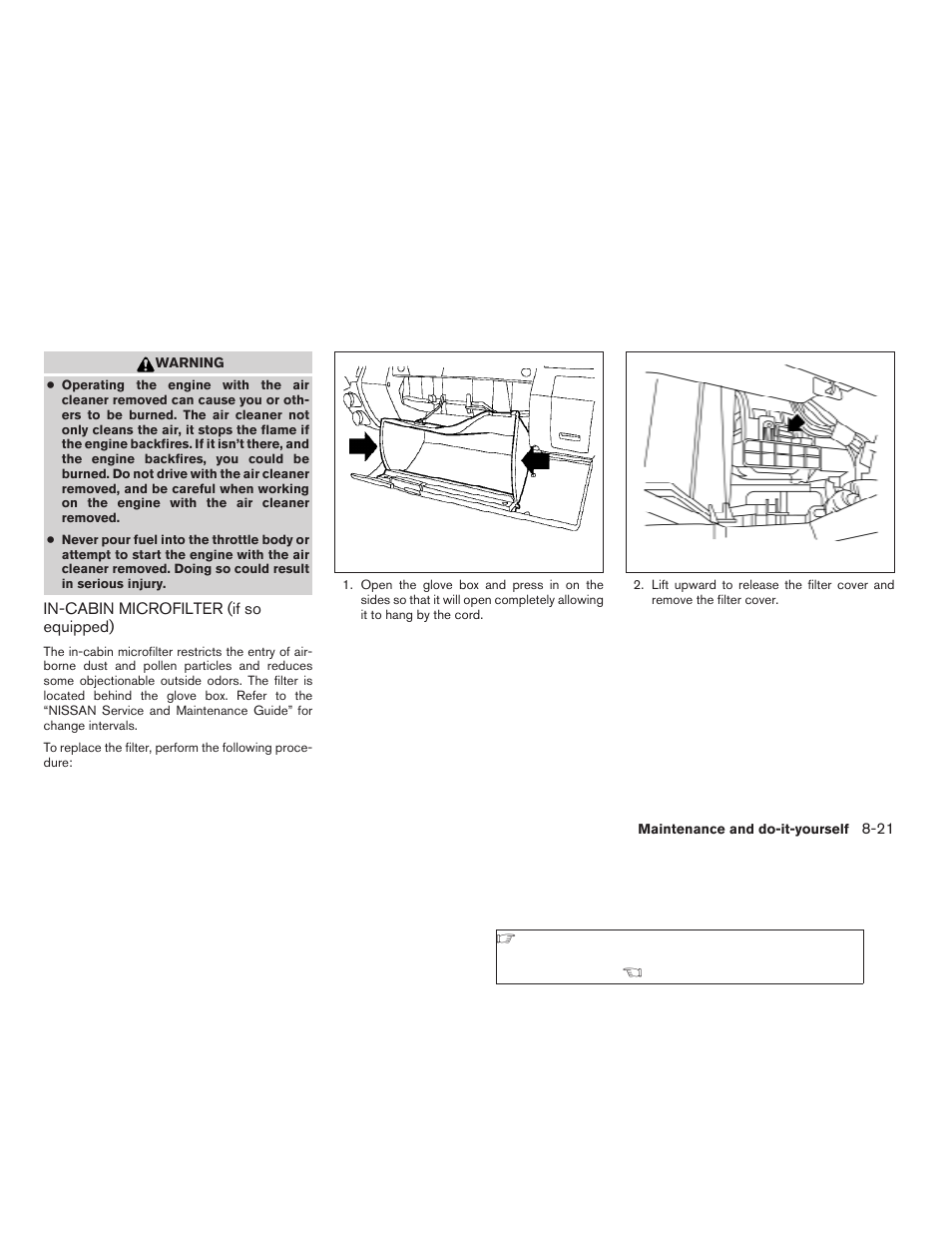 In-cabin microfilter (if so equipped) -21 | NISSAN 2009 Frontier User Manual | Page 295 / 366