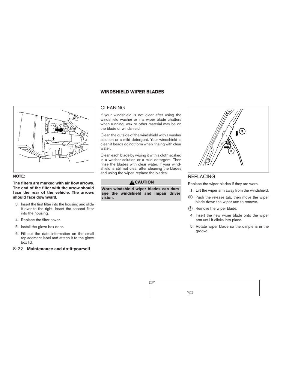Windshield wiper blades -22, Cleaning -22 replacing -22 | NISSAN 2009 Frontier User Manual | Page 296 / 366