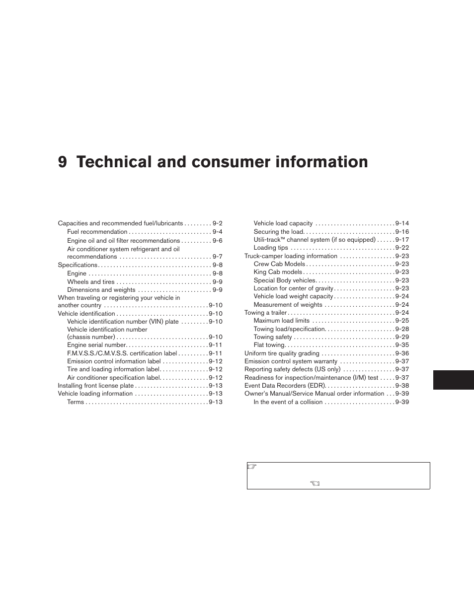 Technical and consumer information, 9 technical and consumer information | NISSAN 2009 Frontier User Manual | Page 319 / 366