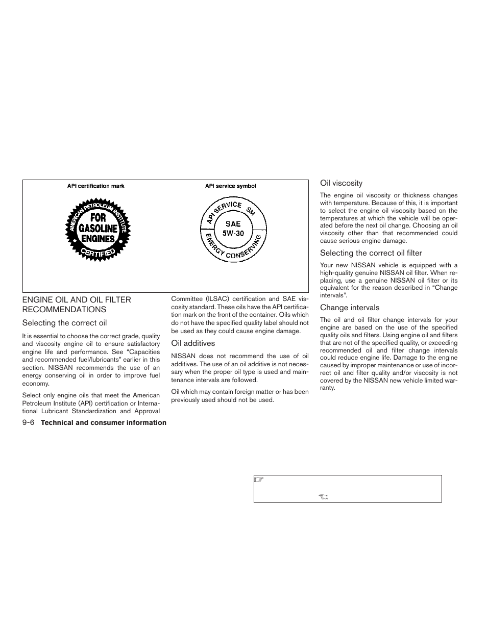 Engine oil and oil filter recommendations -6 | NISSAN 2009 Frontier User Manual | Page 324 / 366