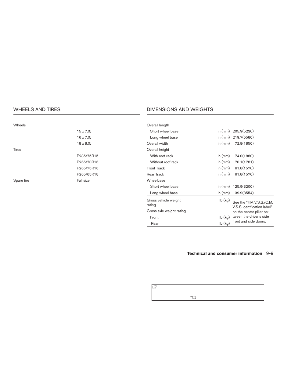 Wheels and tires -9 dimensions and weights -9 | NISSAN 2009 Frontier User Manual | Page 327 / 366