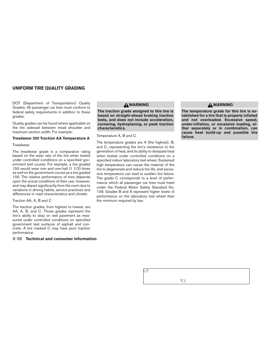 Uniform tire quality grading -36 | NISSAN 2009 Frontier User Manual | Page 354 / 366