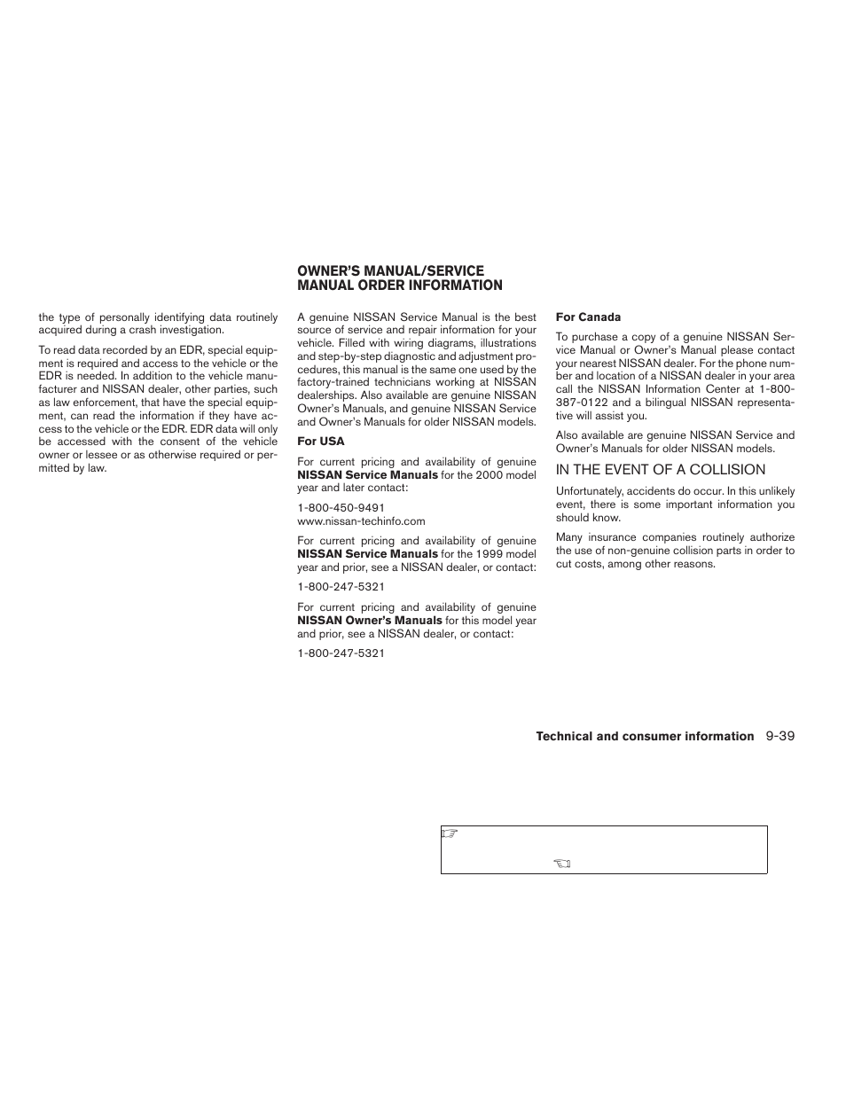 In the event of a collision -39 | NISSAN 2009 Frontier User Manual | Page 357 / 366