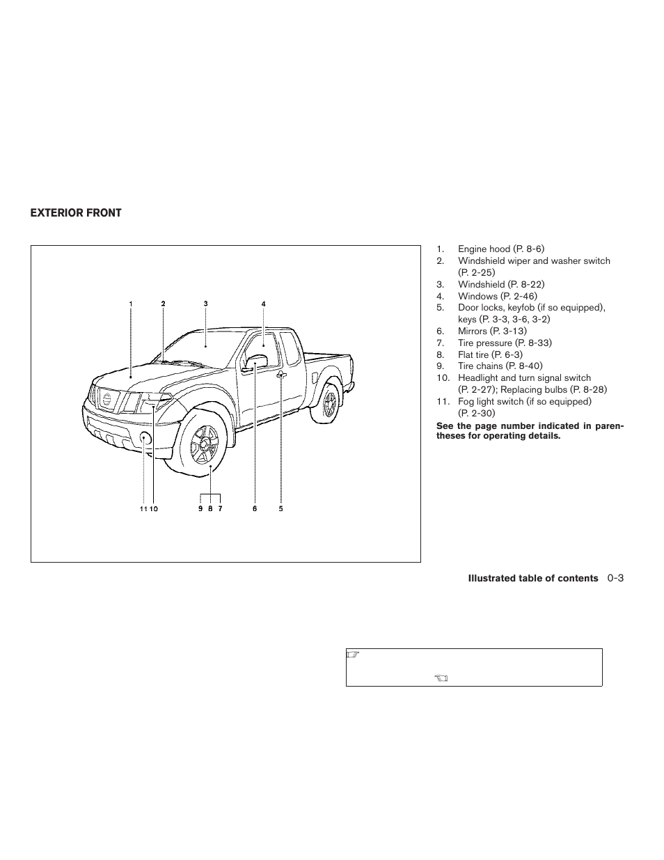 Exterior front -3 | NISSAN 2009 Frontier User Manual | Page 9 / 366