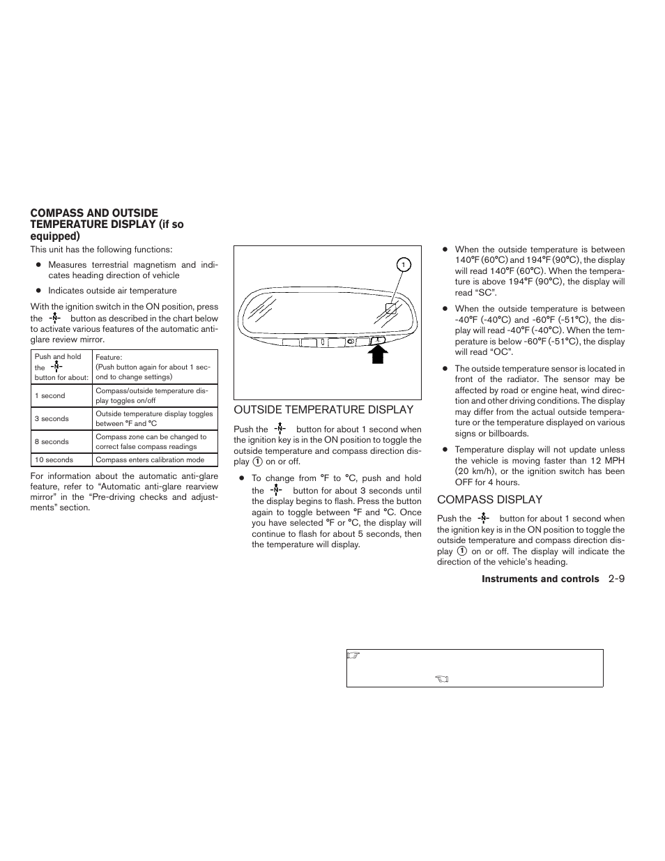 Compass and outside temperature display, If so equipped) -9, Outside temperature display -9 compass display -9 | NISSAN 2009 Frontier User Manual | Page 97 / 366